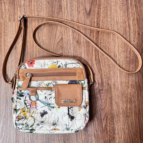 Multisac Floral Crossbody Purse Adjustable Strap Multiple Pockets Faux‎ Leather - Picture 1 of 11